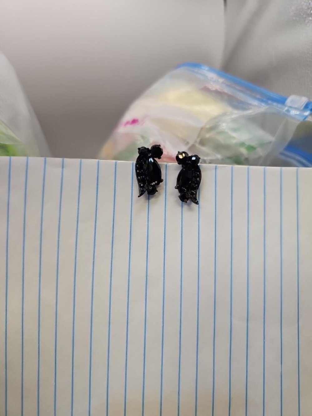 Earrings Clip On Black Enamel And Black Rhinestones